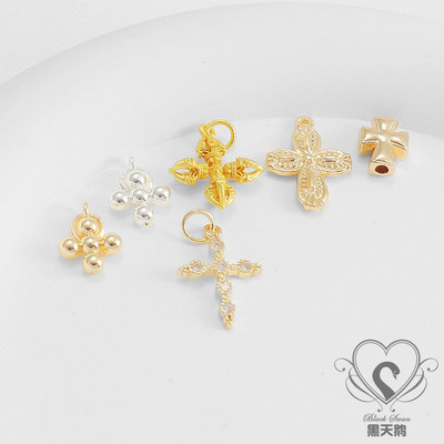 14k包金保色双面花纹吊坠diy