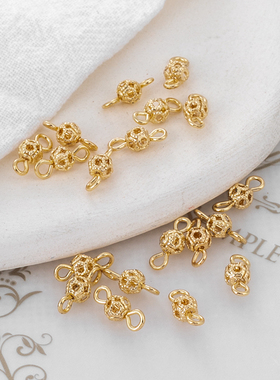 14k包金保色镂空珠双吊环镂空花珠4mm链接珠diy饰品材料（10个）