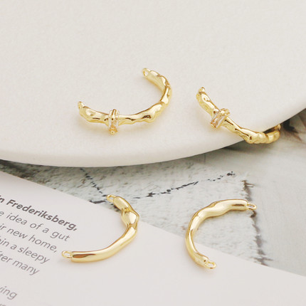 14k包金保色半圈不规则树枝挂钩双吊连接串珠戒指diy饰品配件手链