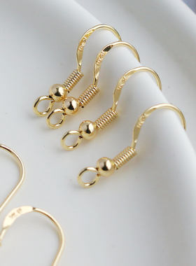 14k包金保色敲钢印14kGF字带珠带弹簧耳钩diy饰品耳环耳挂耳饰品