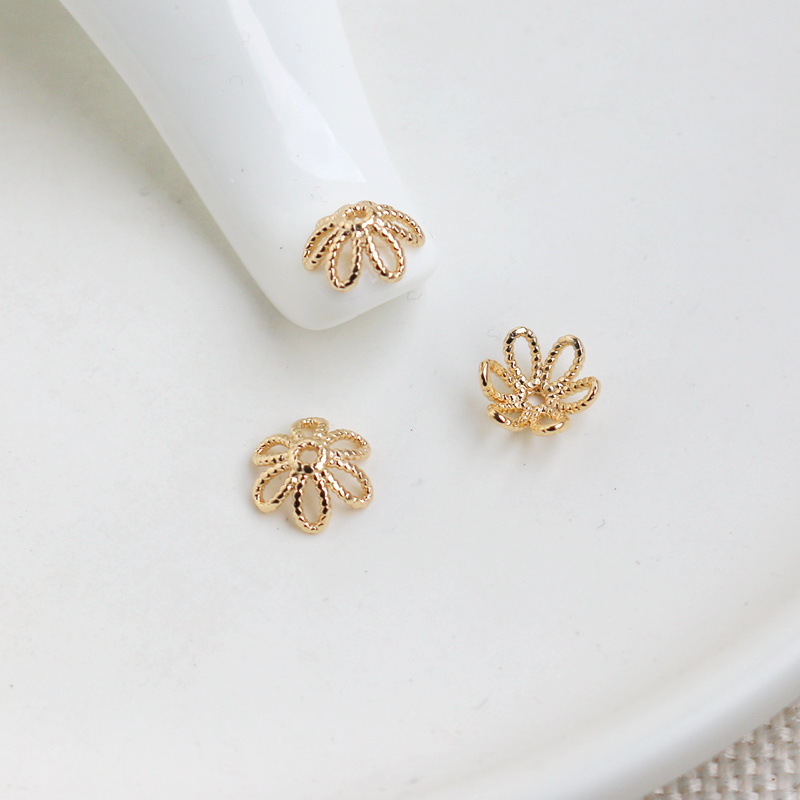 14k包金保色蕾丝花托10mm珠托diy手链项链饰品手工镂空六瓣花帽托