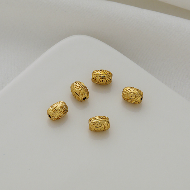 18k哑金桶珠diy散珠镀金保色