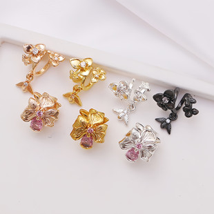 18K包金保色镶嵌锆石绕珠圈大孔花朵隔珠diy手链项链耳环饰品配件