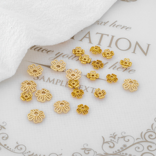 14k铜倒模包金保色花托蕾丝边8mm珠托diy手链项链耳饰饰品配件