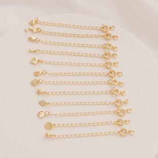 14K包金保色爱心五角星水滴尾链 手链项链延长链圆扣弹簧扣头链接