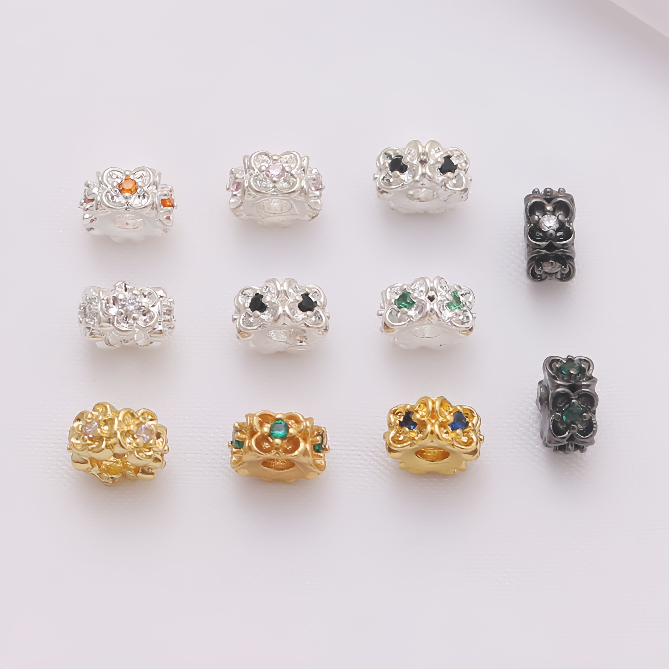 18K包金保色银色镶嵌锆石隔珠桶珠车轮珠diy手链项链饰品配件材料