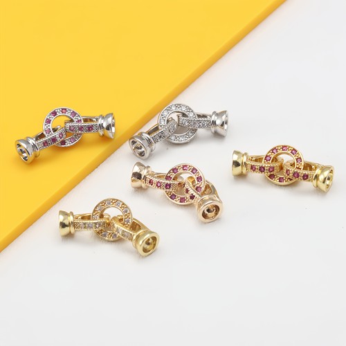 18k保色镶嵌锆石白K项链手链双扣头链接扣圆形diy饰品配件珍珠扣