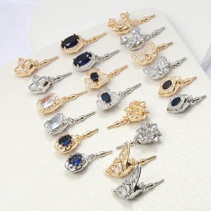 铜14K色保色镶锆石多款插棒扣夹扣收尾扣项链手链扣子diy饰品配饰