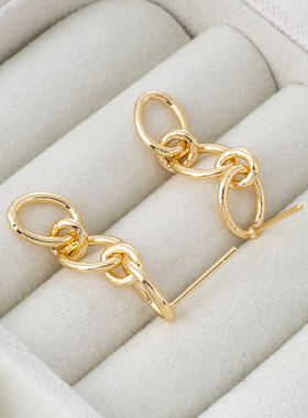 14K包金保色链条耳环针7*32mm耳针diy手工饰品耳饰链条坠