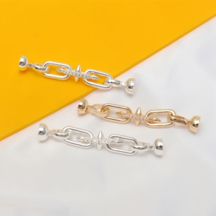 14K包金保色镶锆石双头链条方扣珍珠扣手链手串DIY饰品配件链接扣