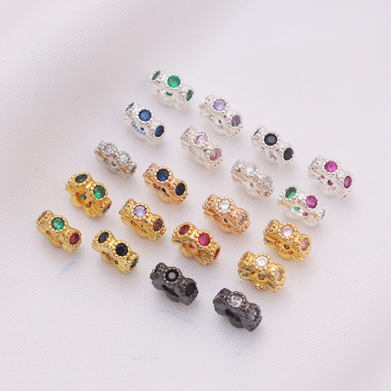 18K包金保色镶嵌锆石隔珠隔片手工银色diy手链项链耳环饰品配件