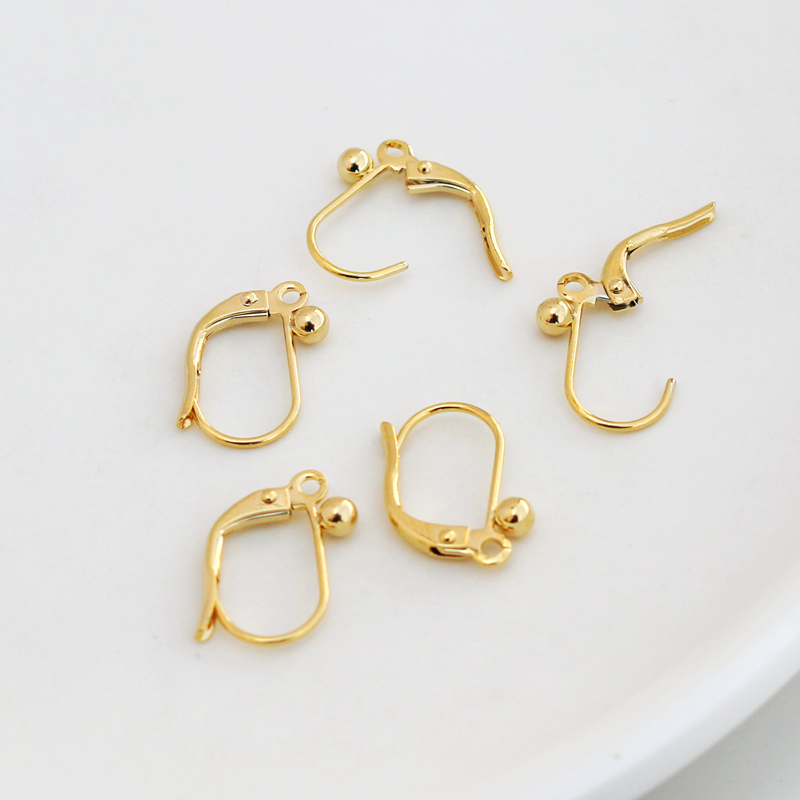 14k包金保色折叠弹簧带珠耳钩耳