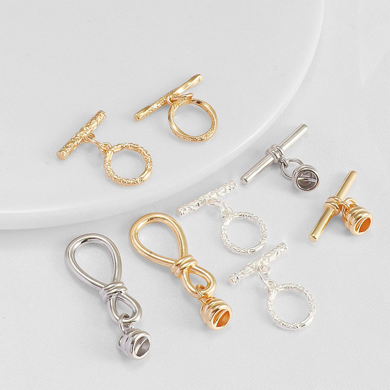 14K保色镀金打结8字压纹OT项链手链珍珠IQ扣链接项链diy饰品配件