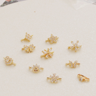 14K包金保色镶嵌锆石双孔11mm排扣双线隔片diy饰品手链项链配件