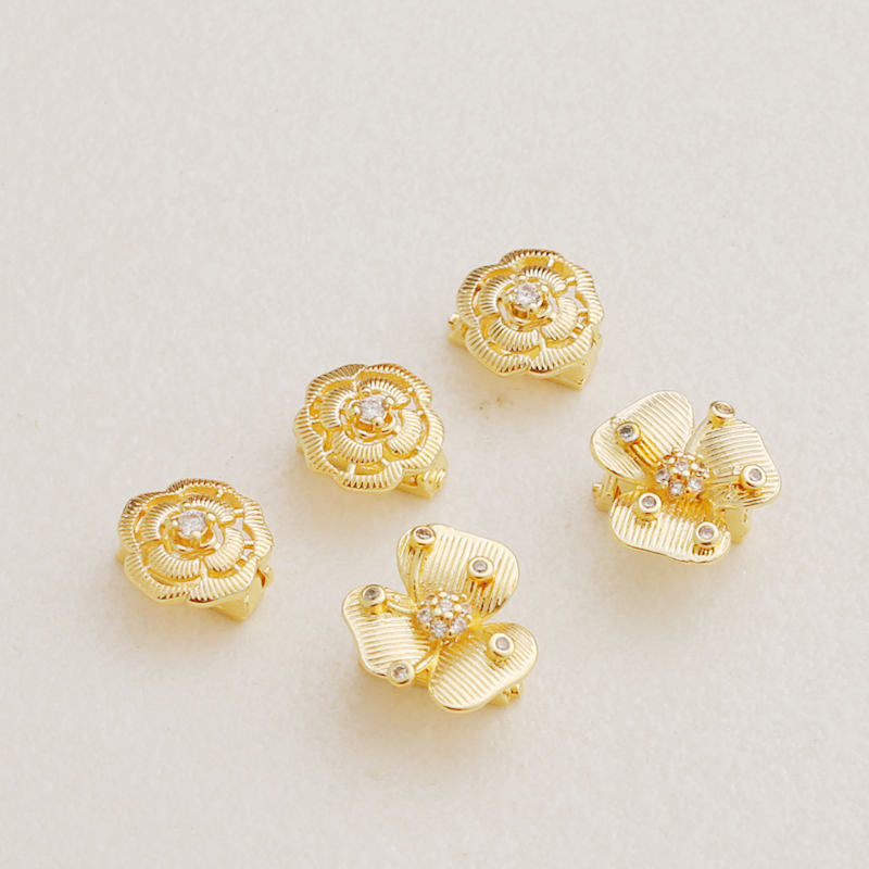 镶锆石三叶花朵卡扣diy配件