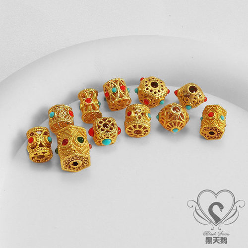 哑金保色锆石圆柱镂空圆珠DIY