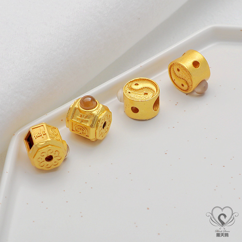 18K包金保色哑金菱形圆柱圆八卦三通吊坠diy手工手链项链耳饰挂件