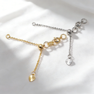 18K白金保色可调节收尾链带桃心片延长链diy手链项链加长白K配件