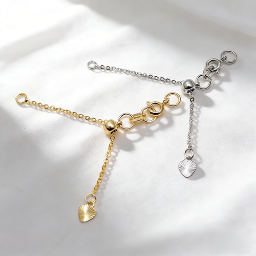 18K白金保色可调节收尾链带桃心片延长链diy手链项链加长白K配件