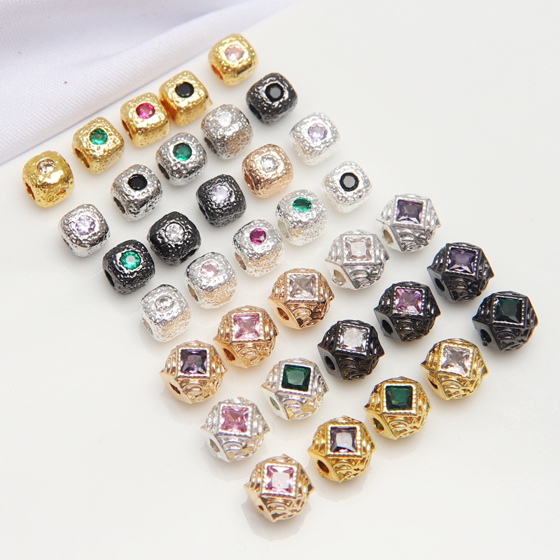 18K包金保色镶嵌锆石方糖菱形隔珠diy手链项链耳环饰品配件材料