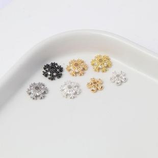 14K包金保色锆石雪花五瓣镂空花托diy饰品配件珠托帽手工手链串珠