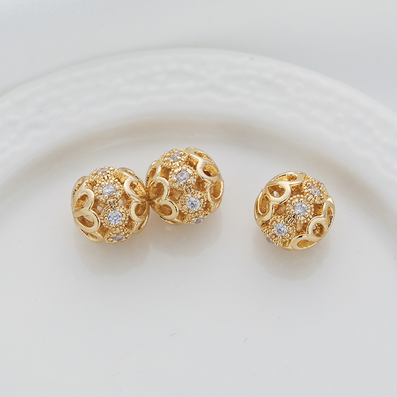 14k包金保色镂空镶嵌锆石8mm绣球