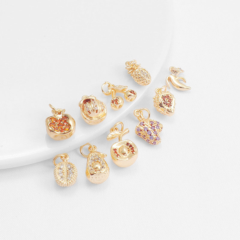 14k铜包金保色镶嵌锆石菠萝苹果吊坠diy手链项链饰品配件吊饰,饰品/流行首饰/时尚饰品新,其他DIY饰品配件,淘宝优惠券,粉丝福利购,淘宝优惠卷