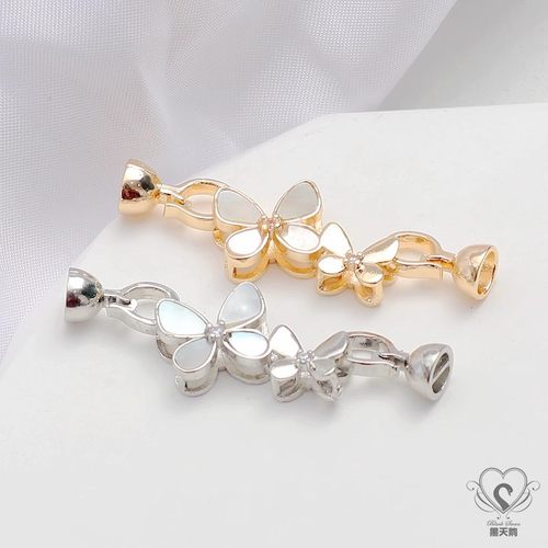 白蝶贝蝴蝶珍珠扣锆石双头收尾扣