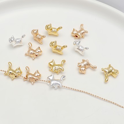 14K包金保色18K隔珠娇嫩猫小猫DIY银色手工饰品手链项链串珠配件