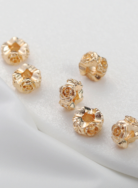 14K包金保色切边花朵隔珠5*8mm电镀散珠diy手链项链浅金珠配件