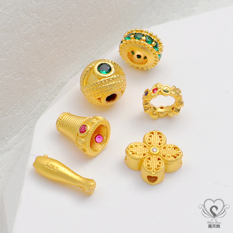 18K包金保色哑金镶嵌锆石车轮鱼塔帽花环圆形隔片diy饰品散珠配件