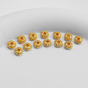 18k哑金保色四叶草复古纹花托珠隔珠飞碟6mm手链项链diy饰品配件