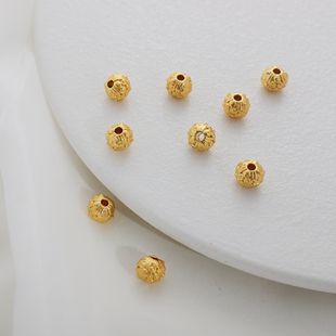 18K哑金保色通孔螺纹点点6mm圆珠散珠diy手链项链手工隔珠子配件