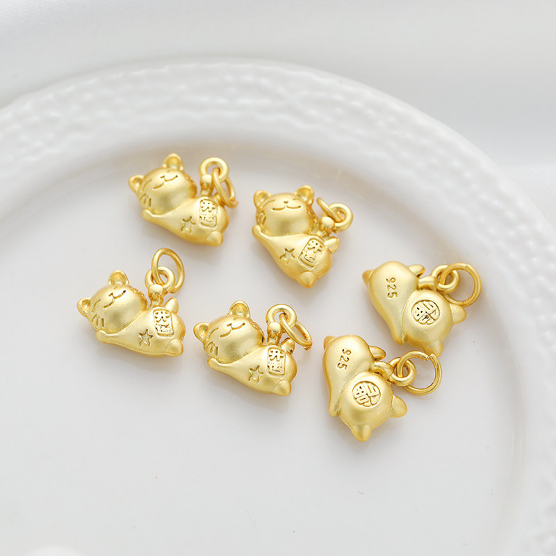 保色哑金卡通猫咪吊坠diy饰品