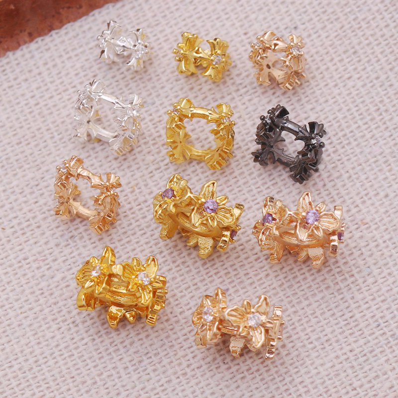 14K包金保色镶嵌锆石花朵克罗星隔珠大孔diy手链项链耳饰品配件