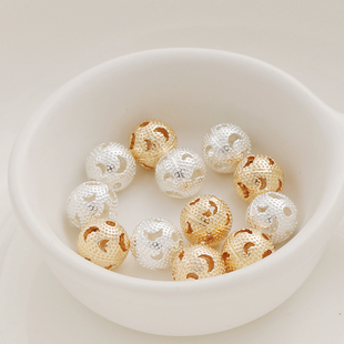 14K包金保色镂空10mm月亮千里共婵娟圆珠diy饰品手链项链配件散珠