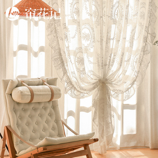 窗帘纱帘法式蕾丝白纱双层美式田园风卧室客厅轻奢高级感定制定做