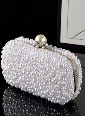 白色珍珠包包精致晚宴包订婚礼服旗袍搭配的小包夏天配裙子的包包