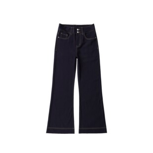 【UUS-玉米专享】加绒-抗皱双扣头阔腿微喇拼接牛仔裤