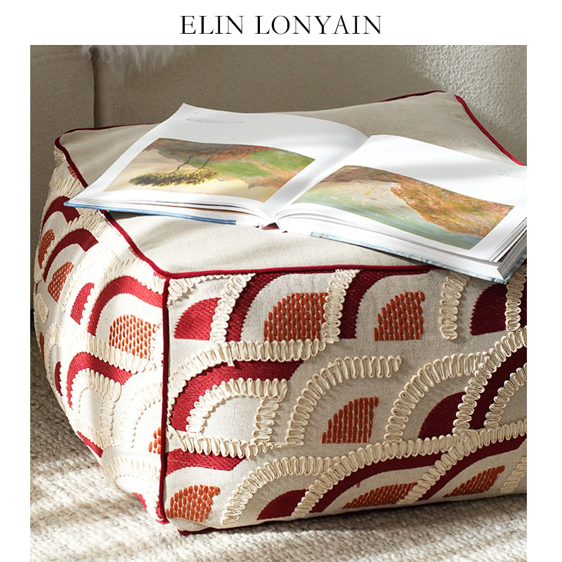 珑衍家居中古侘寂刺绣红色提花靠垫抱枕样板房酒店高端沙发方枕,居家布艺,靠垫/抱枕,淘宝优惠券,粉丝福利购,淘宝优惠卷