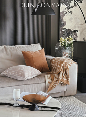 ELIN LONYAIN现代简约米灰色沙发咖色系组合靠垫抱枕样板房方腰枕