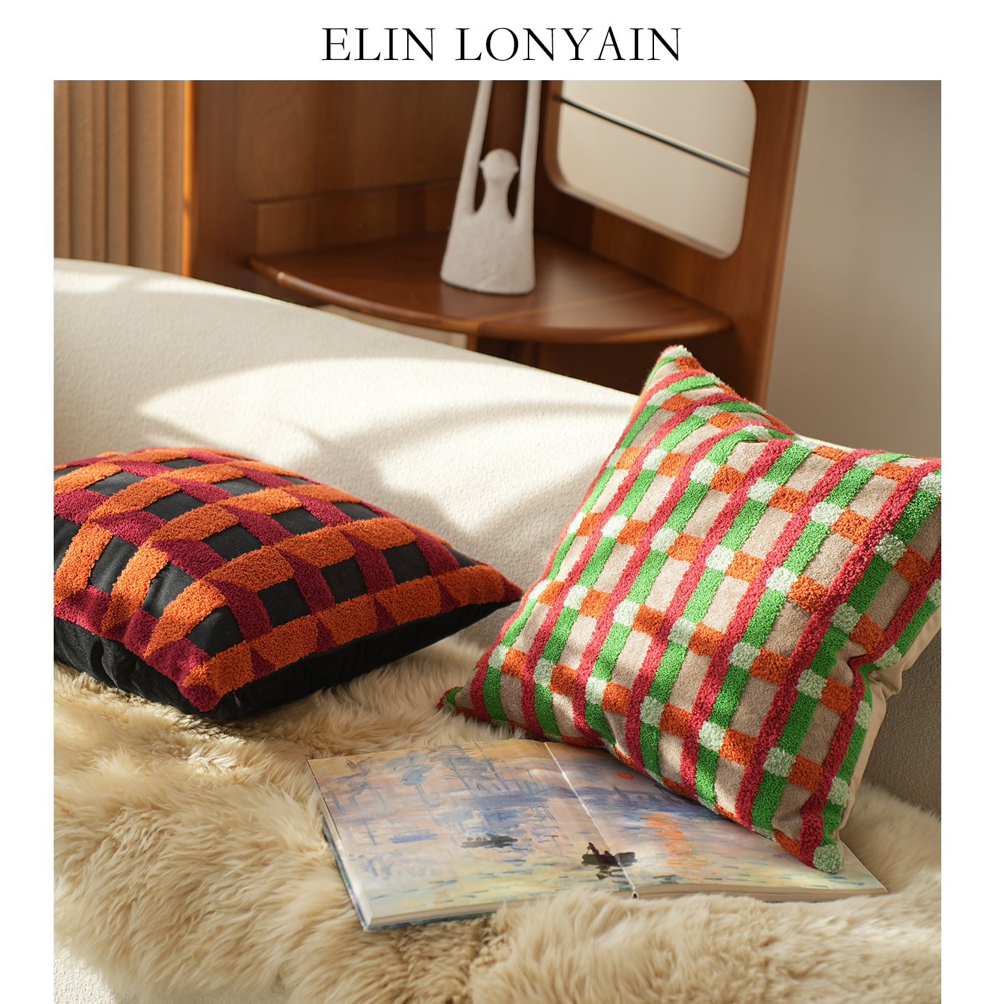 多巴胺几何簇绒靠垫抱枕沙发方枕