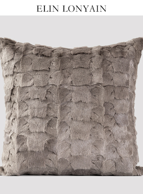 ELIN LONYAIN银灰色貉子毛皮草靠垫抱枕轻奢样板房飘窗沙发方枕套