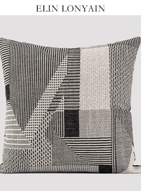 ELIN LONYAIN现代简约轻奢黑灰色几何抽象靠垫抱枕别墅样板房方枕