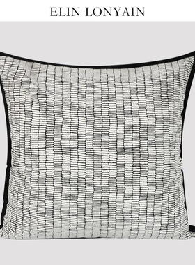 新品现代简约轻奢灰色肌理黑色包边靠垫抱枕别墅样板房方枕腰枕