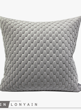 现代简约轻奢浅灰色几何图案绗缝靠垫抱枕样板房床品沙发飘窗方枕