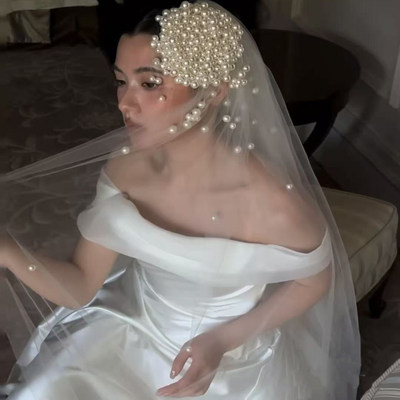 手作珍珠复古头饰新娘头纱