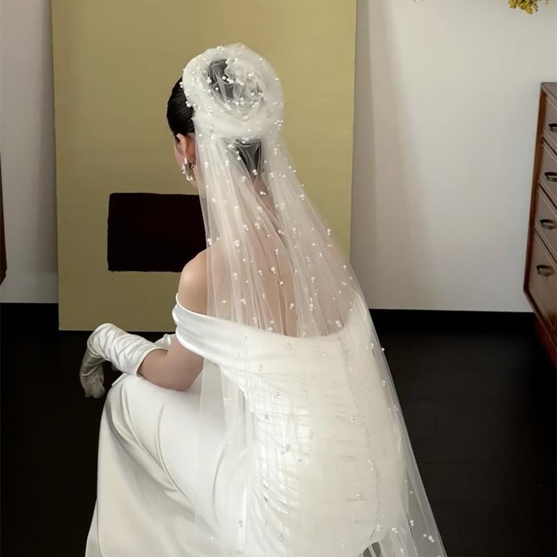 高亮珍珠超长款高级感样片头纱