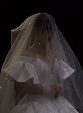 特价细闪发光新娘结婚头纱婚礼配饰白色香槟色硬双层有发梳可盖脸