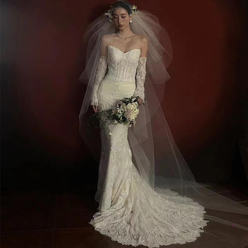 時尚復古新娘結婚多層蓬蓬硬頭紗攝影跟妝造型拍照道具韓國紗頭紗